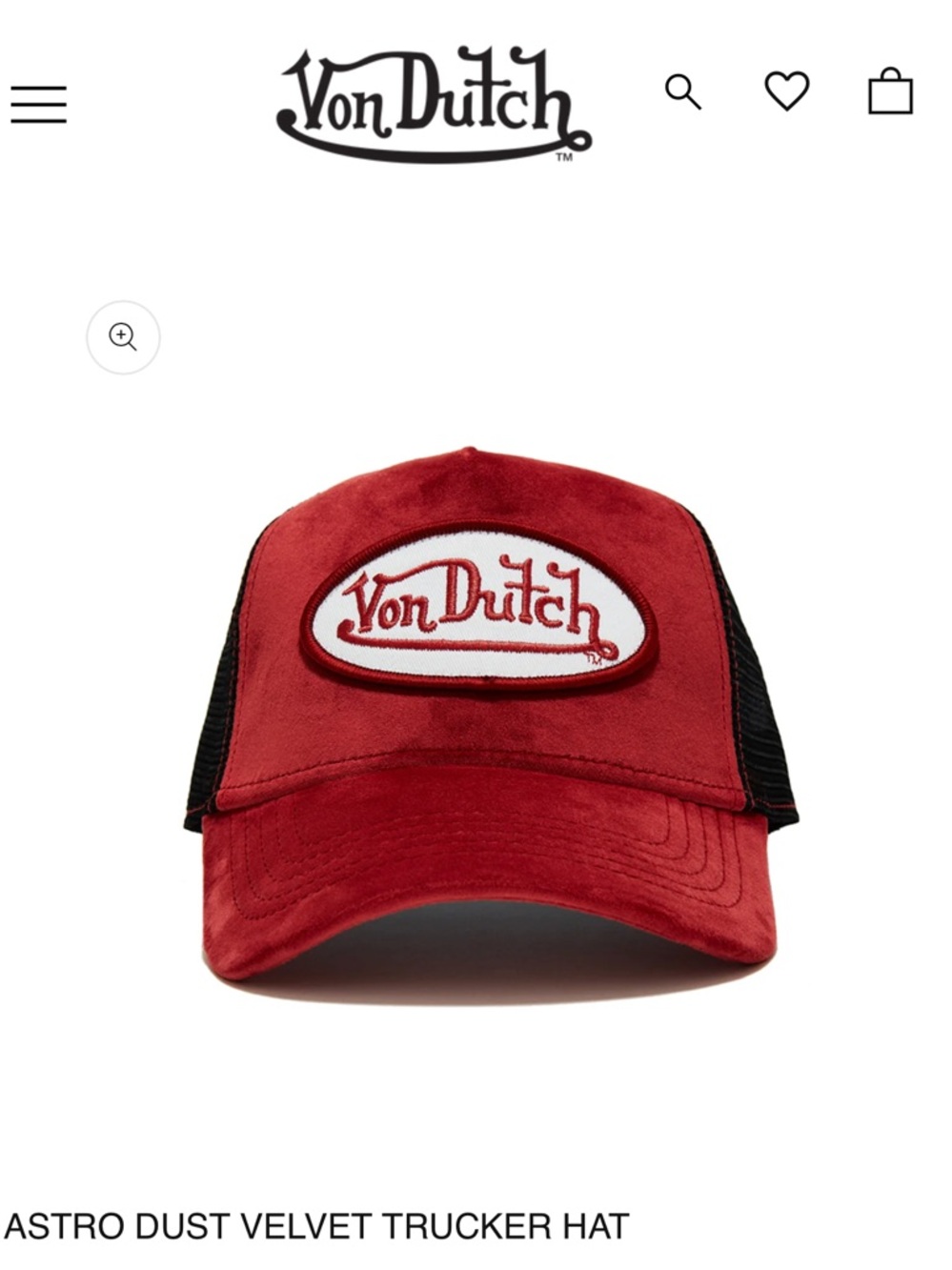 Brand new Von Dutch Red Velvet Trucker with Black Mesh